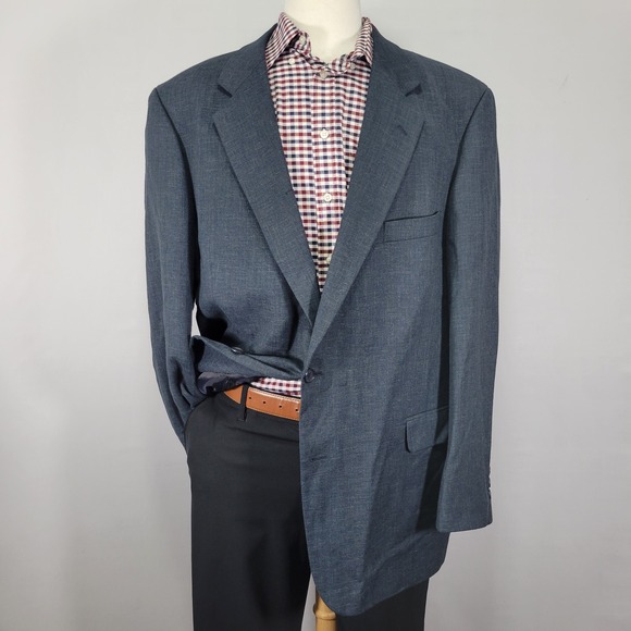Travel Smith Men's Sport Coat Blazer Two‎ Button Blue Polyester Blend 46R